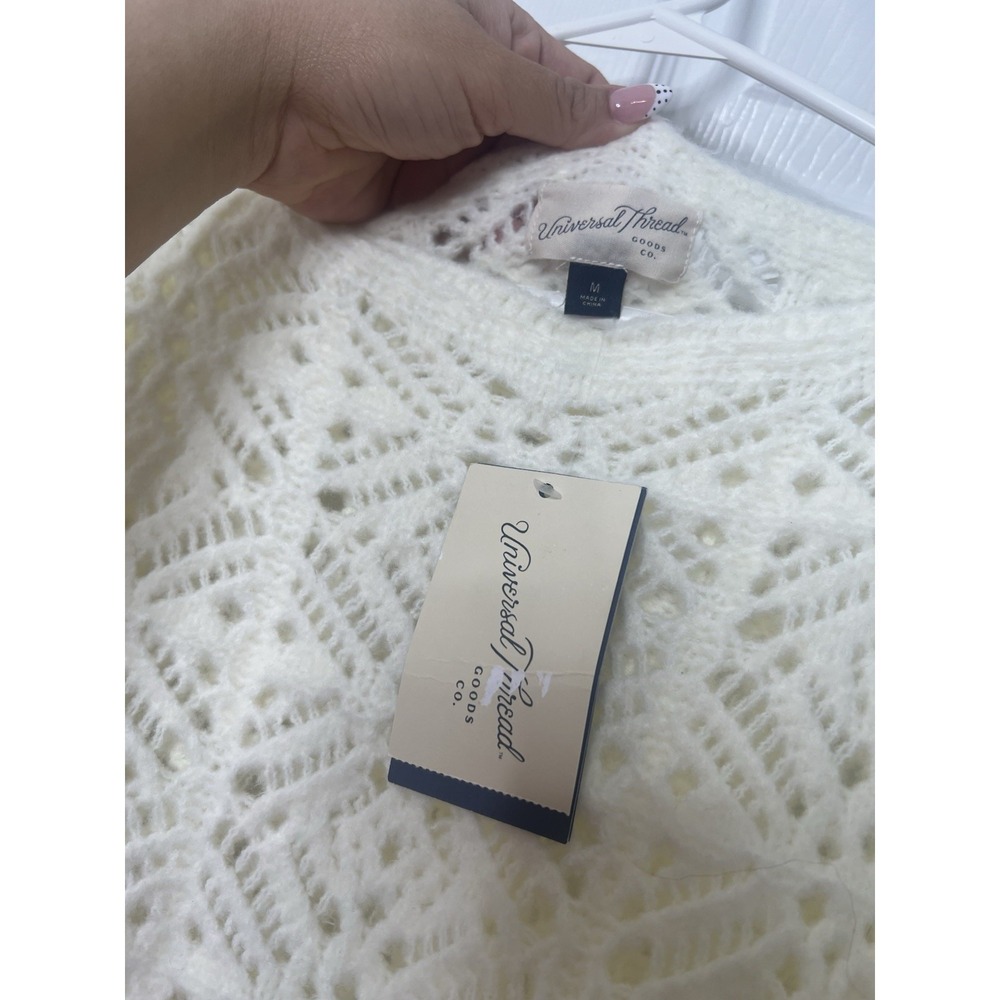 Universal Thread Ivory Crochet Knit Sweater Boho‎ Cottagecore Soft Girl Top Sz M - Picture 4 of 7